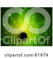 Royalty Free RF Clipart Illustration Of A Futuristic Glowing Green Halftone Background Flowing Off Into A Tunnel