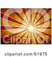 Royalty Free RF Clipart Illustration Of A Grungy Sun Shining Orange And Yellow Rays by chrisroll