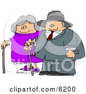 Old Man And Old Woman Walking Side By Side While Using Canes Clipart Picture