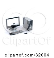 Poster, Art Print Of 3d Black Computer Screen Keyboard Mouse And Tower