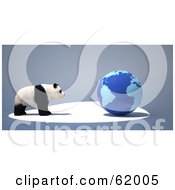 Poster, Art Print Of Endangered Panda Facing A Blue 3d Globe On A Gray Background