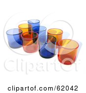 Poster, Art Print Of Group Of Blue And Orange Glass Cups On White