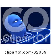 Royalty Free RF Clipart Illustration Of A Blue 3d Human Head With Glowing Eyes On A Blue Background With Rings Of Light by chrisroll