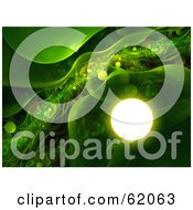 Green Futuristic Background With Transparent Plasma And Glowing Orbs