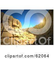 Royalty Free RF Clipart Illustration Of The Sun Shining Over A Tiled Wall Of A Futuristic Canal by chrisroll