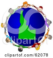 Royalty Free RF Clipart Illustration Of A Circle Of Children Holding Hands Around An Idaho Globe