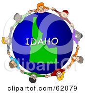 Poster, Art Print Of Children Holding Hands In A Circle Around A Idaho Globe