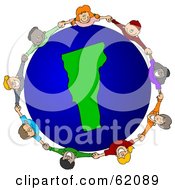 Royalty Free RF Clipart Illustration Of A Circle Of Children Holding Hands Around A Vermont Globe
