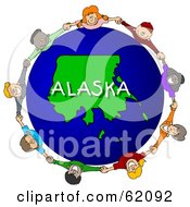 Poster, Art Print Of Children Holding Hands In A Circle Around An Alaska Globe