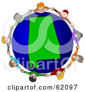 Royalty Free RF Clipart Illustration Of A Circle Of Children Holding Hands Around An Alabama Globe