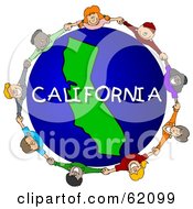 Poster, Art Print Of Children Holding Hands In A Circle Around A California Globe