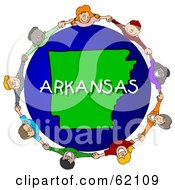 Royalty Free RF Clipart Illustration Of Children Holding Hands In A Circle Around An Arkansas Globe