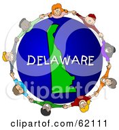 Poster, Art Print Of Children Holding Hands In A Circle Around A Delaware Globe