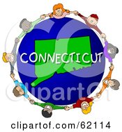 Poster, Art Print Of Children Holding Hands In A Circle Around A Connecticut Globe