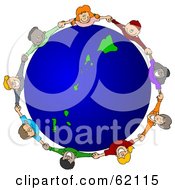 Royalty Free RF Clipart Illustration Of A Circle Of Children Holding Hands Around A Hawaii Globe