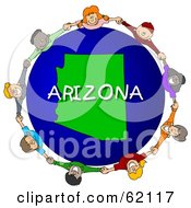 Poster, Art Print Of Children Holding Hands In A Circle Around An Arizona Globe