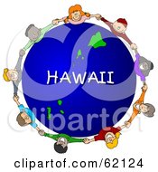 Royalty Free RF Clipart Illustration Of Children Holding Hands In A Circle Around A Hawaii Globe