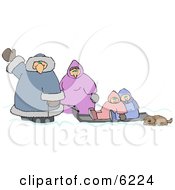Poster, Art Print Of Winter Family Traveling With Their Pet Dog