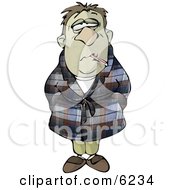 Sick Man With A Thermometer In His Mouth Clipart Picture