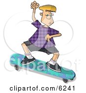 Blond Boy On A Skateboard That Has A Puzzle Pattern Clipart Picture