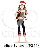 Poster, Art Print Of Fashionable Brunette Woman In Christmas Apparel