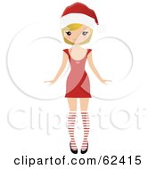 Poster, Art Print Of Stylish Blond Christmas Woman In A Holiday Dress