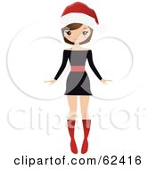 Royalty Free RF Clipart Illustration Of A Stylish Brunette Christmas Woman In A Black Dress by Melisende Vector