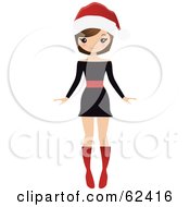 Stylish Brunette Christmas Woman In A Black Dress