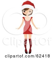 Royalty Free RF Clipart Illustration Of A Stylish Brunette Christmas Woman In A Festive Dress by Melisende Vector