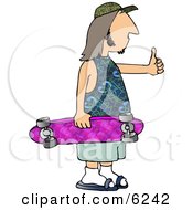 Adult Skater Dude Giving The Thumbs Up And Carrying His Skateboard Clipart Picture