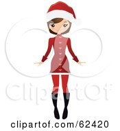 Royalty Free RF Clipart Illustration Of A Stylish Brunette Christmas Woman In A Red Dress