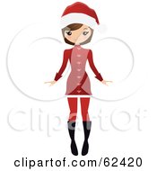 Poster, Art Print Of Stylish Brunette Christmas Woman In A Red Dress