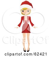 Stylish Blond Christmas Woman In A Festive Dress