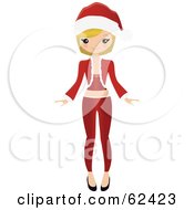 Stylish Blond Woman In Red Christmas Apparel