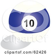 Royalty Free RF Clipart Illustration Of A Shiny Stripe Blue 10 Billiards Pool Ball by Pams Clipart
