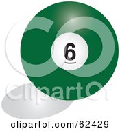 Royalty Free RF Clipart Illustration Of A Shiny Solid Green 6 Billiards Pool Ball by Pams Clipart