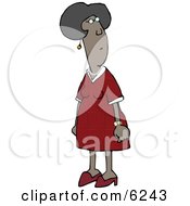 African American Woman In A Red Dress And Pearl Necklace Looking Back Over Her Shoulder Clipart Picture