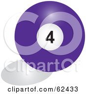 Royalty Free RF Clipart Illustration Of A Shiny Solid Purple 4 Billiards Pool Ball by Pams Clipart