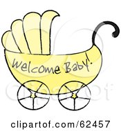 Royalty Free RF Clipart Illustration Of A Yellow Welcome Baby Carriage by Pams Clipart