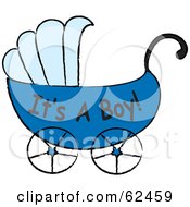 Royalty Free RF Clipart Illustration Of A Blue Its A Boy Baby Carriage by Pams Clipart