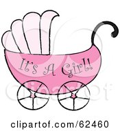 Poster, Art Print Of Pink Its A Girl Baby Carriage