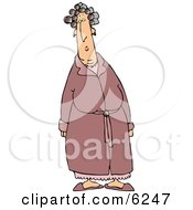 Caucasian Woman In A Robe And Her Hair In Curlers Clipart Picture