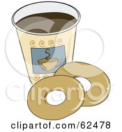 Poster, Art Print Of Two Plain Donuts By A Cup Of Coffee