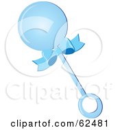 Royalty Free RF Clipart Illustration Of A Blue Ribbon On A Baby Boy Rattle by Pams Clipart