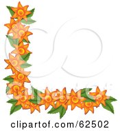 Poster, Art Print Of Beautiful Orange Flower And Green Leaf Corner Border Element