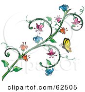 Poster, Art Print Of Butterfly Approaching A Flowering Vine
