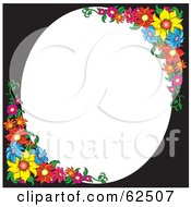 Poster, Art Print Of White Oval Space Bordered With Colorful Flowers And Black