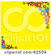 Poster, Art Print Of Yellow Background Bordered In Colorful Flowers