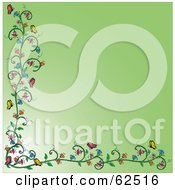 Royalty Free RF Clipart Illustration Of A Flowering Vine And Butterfly Border Over Green
