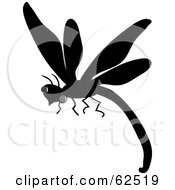 Royalty Free RF Clipart Illustration Of A Flying Black Dragonfly Silhouette Version 1